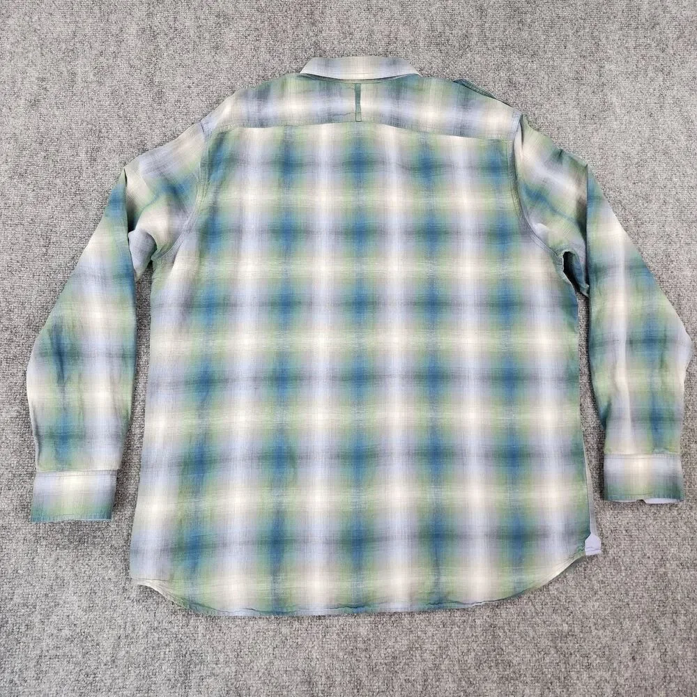 Banana Republic Shirt Mens XL Plaid Linen Blend Long Sleeve Button Up Coastal